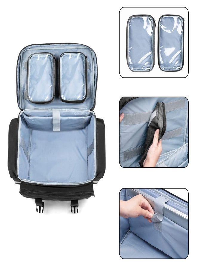 داميرو حقيبة داميرو الطبية بعجلات قابلة للفصل، حقيبة معدات طبية مزودة بجيوب وفواصل قابلة للإزالة، حقيبة إسعافات أولية فارغة لممرضات الرعاية الصحية المنزلية والأطباء وفنيي الطوارئ الطبية وخدمات الطوارئ الطبية، لون أسود - Image 3